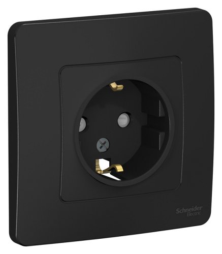 Розетка с заземлением с рамкой Systeme Electric Blanca 1-м. шторки антрацит картинка